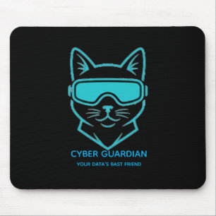 Cyber Guardian Neon Cat Gaming Mousepad - Tech Blu