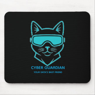 Cyber Guardian Neon Cat Gaming Mousepad - Tech Blu