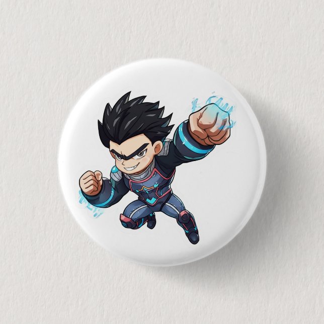 Cyber Hero Anime Fighter – Powerful Chibi Characte 3 Cm Round Badge (Front)