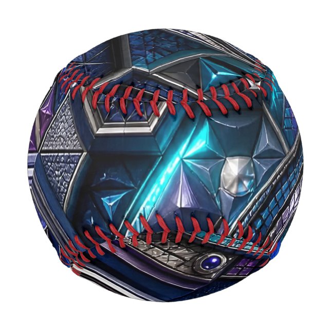Cyber Hexagonal Mosaic of Neon Sapphire Baseball (Front)