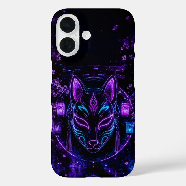 Cyber Japanese Neon Fox Mask Case-Mate iPhone Case (Back)