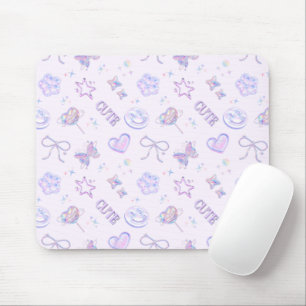 Cyber Kawaii Pastel Lavender Butterfly Smiley Mouse Mat