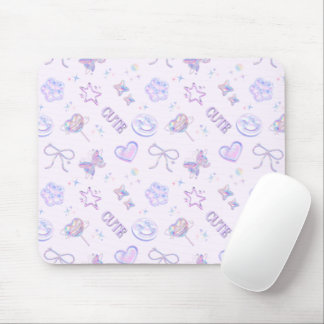 Cyber Kawaii Pastel Lavender Butterfly Smiley Mouse Mat