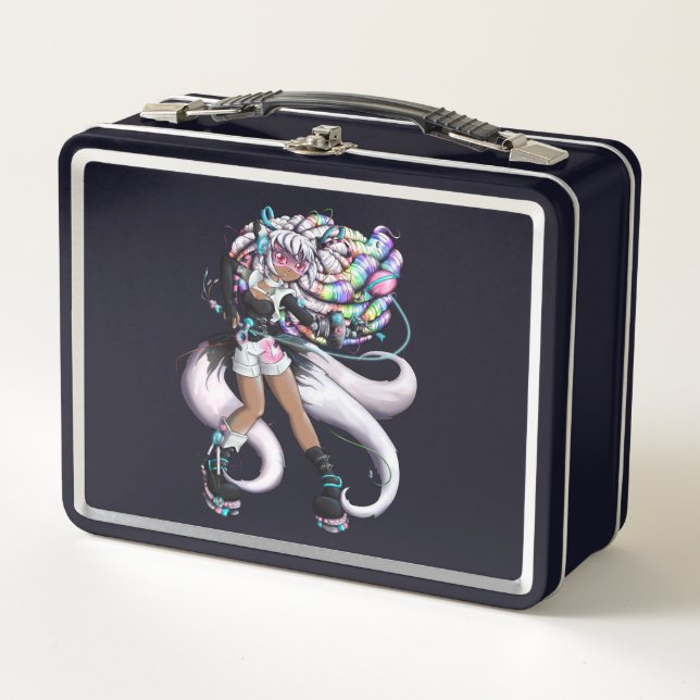 Cyber Kitsune Girl Metal Lunch Box (Front)