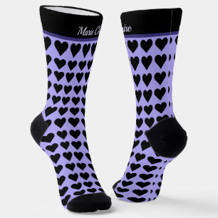 Cyber Lilac Black Little Hearts Personalised Name Socks