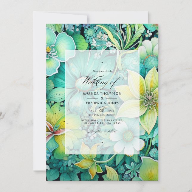 Cyber Lime Floral Wedding Invitation (Front)