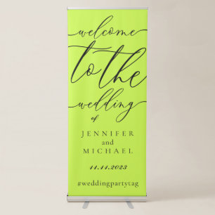 Cyber Lime Jet Black Calligraphy Welcome wedding Retractable Banner