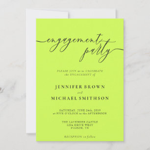 Cyber Lime Jet Black Elegant Engagement Party Invitation