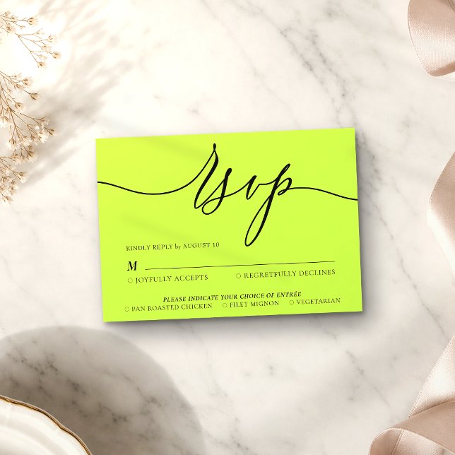 Cyber Lime Jet Black Minimal Modern RSVP Card (Creator Uploaded)