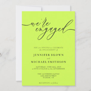 Cyber Lime & Jet Black Minimal We are Engaged Invitation