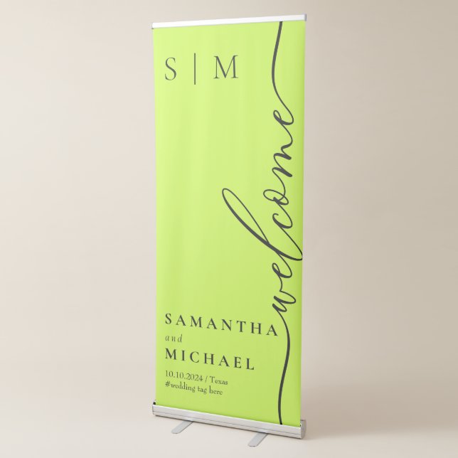 Cyber Lime Jet Black Modern Wedding Welcome Retractable Banner (3/4)