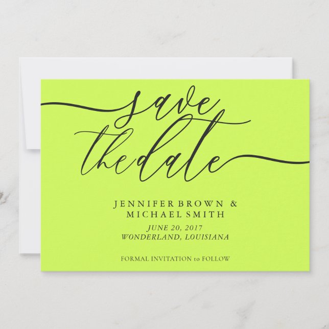 Cyber Lime Jet Black Wedding Save Date Photo Save The Date (Front)