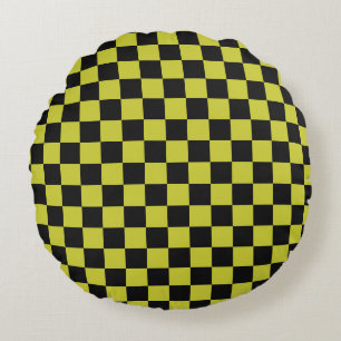 Cyber lyme checkerboard pattern round cushion