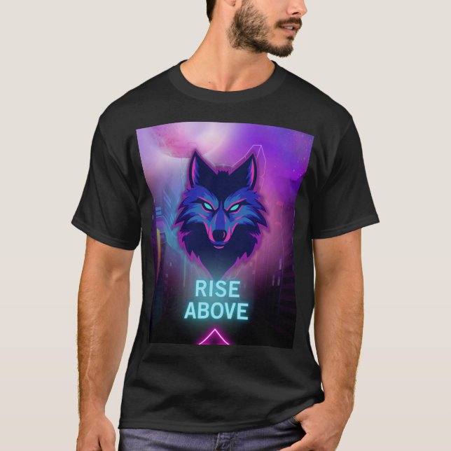 Cyber Neon Wolf – Alpha Spirit in Futuristic City T-Shirt (Front)