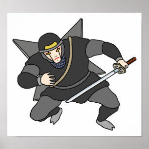 Cyber ninja carrying shuriken on his back. poster