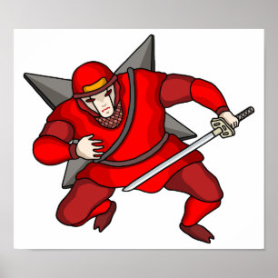 Cyber ninja carrying shuriken on his back. poster