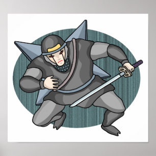 Cyber ninja carrying shuriken on his back. poster