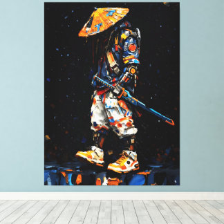 Cyber Ninja Palette Knife Neon Orange Impasto Canvas Print