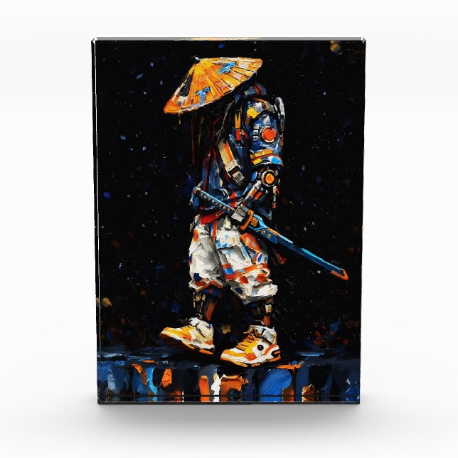 Cyber Ninja Palette Knife Neon Orange Impasto Photo Block (Front)