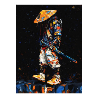 Cyber Ninja Palette Knife Neon Orange Impasto Photo Print