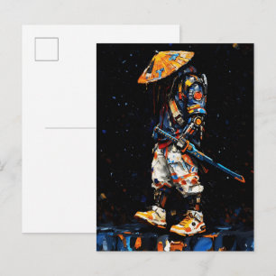 Cyber Ninja Palette Knife Neon Orange Impasto Postcard