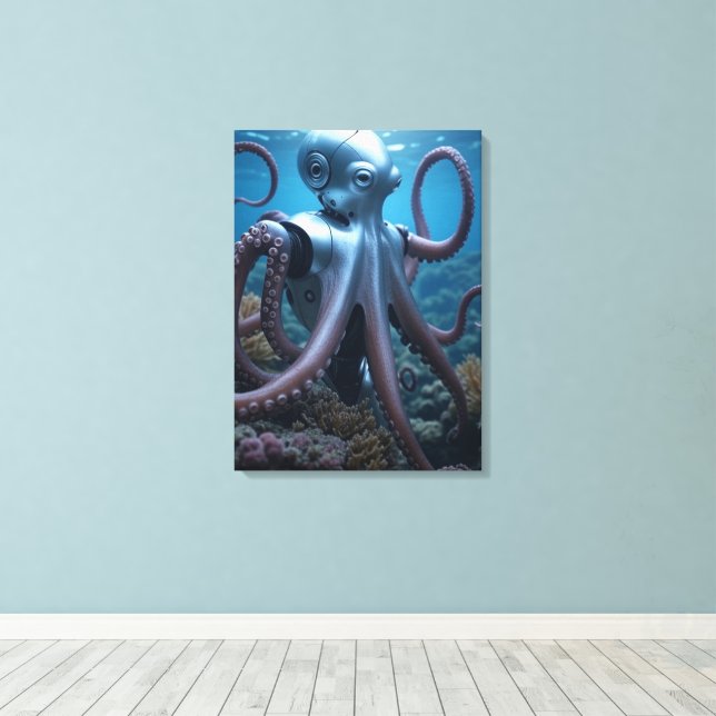Cyber Octopus canvas print (Insitu(Wood Floor))