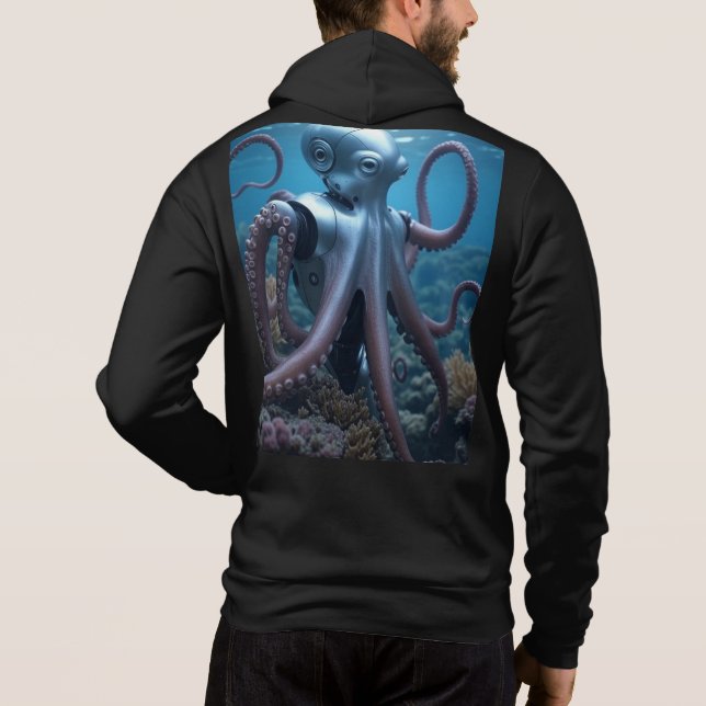 Cyber Octopus men black Bella zip hoodie back (Back)