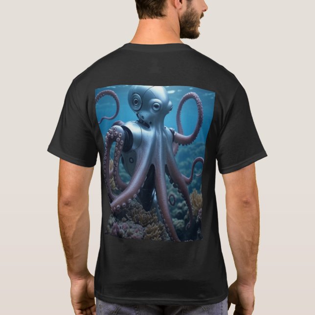 Cyber Octopus men black T-shirt back (Back)