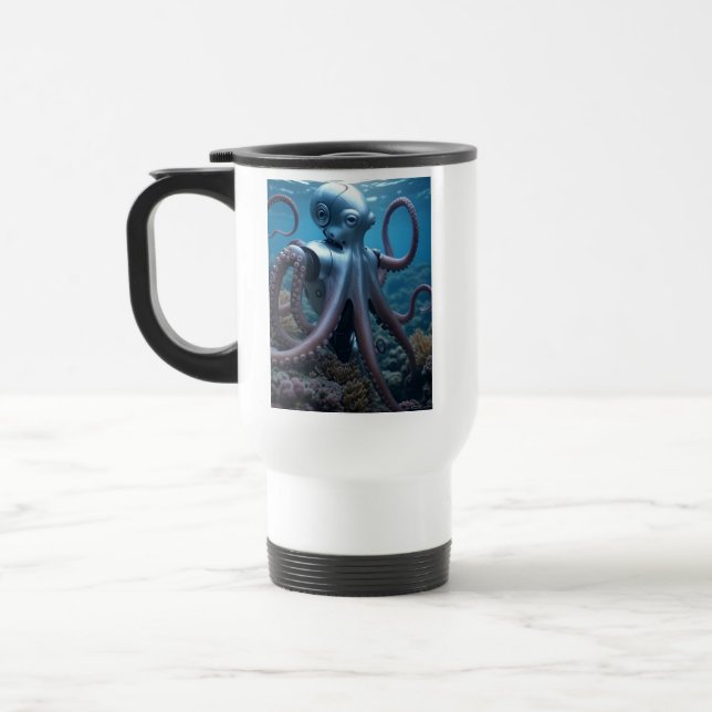 Cyber Octopus right hand white travel mug (Left)