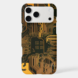 Cyber Orange PCB Circuit Board Trace Pattern Art
