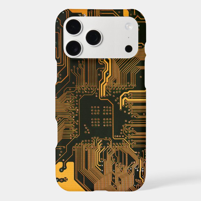 Cyber Orange PCB Circuit Board Trace Pattern Art (Back)