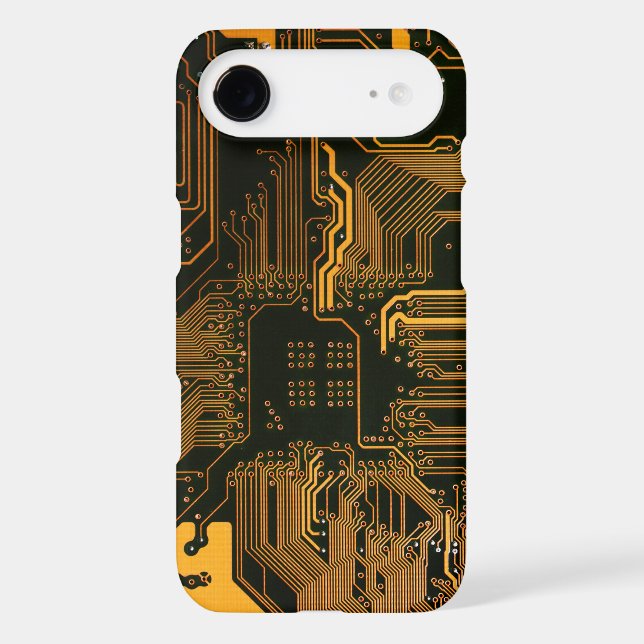 Cyber Orange PCB Circuit Board Trace Pattern Art (Back)
