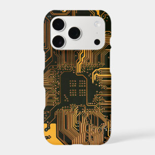 Cyber Orange PCB Circuit Board Trace Pattern Art