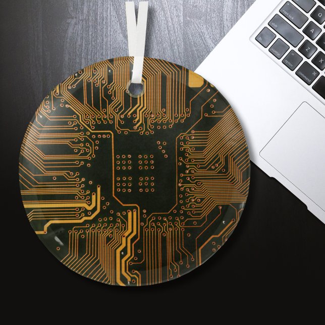 Cyber Orange PCB Circuit Board Trace Pattern Art Glass Tree Decoration (Creator Uploaded)