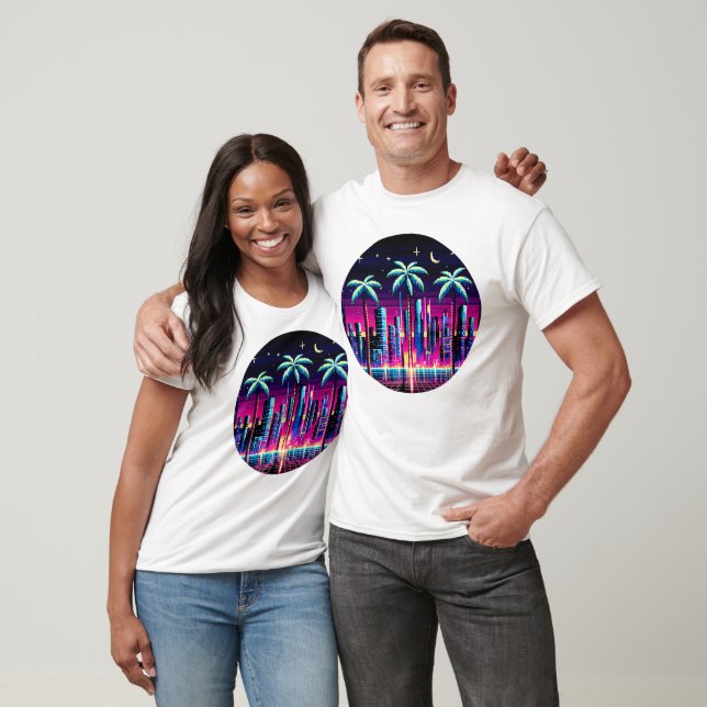 Cyber Palms: Neon Nightscape T-Shirt (Unisex)