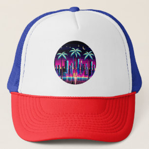Cyber Palms: Neon Nightscape Trucker Hat