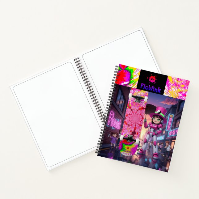 Cyber Pink Robot & Skateboard Notebook (Inside)