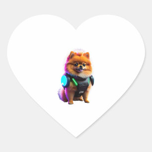 Cyber Pomeranian Explorer of the Future Heart Sticker
