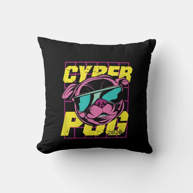 Cyber Pug 2021 Funny Dog Pug Design Cushion (Front)