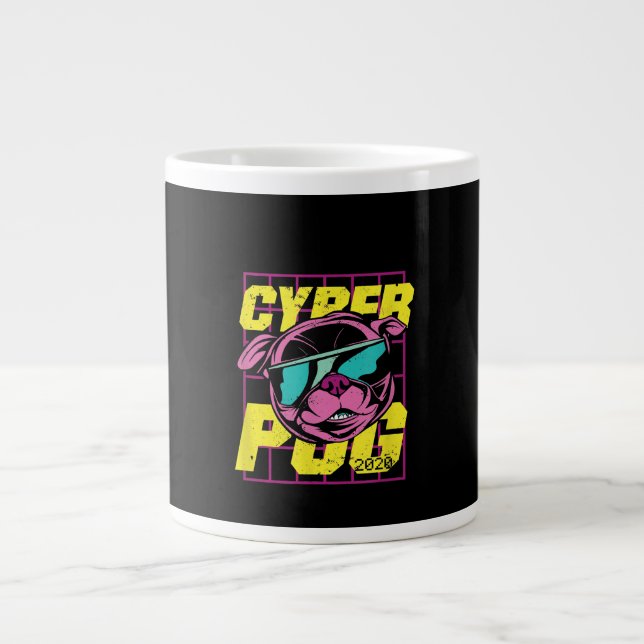 Cyber Pug 2021 Funny Dog Pug Design Large Coffee Mug (Front)