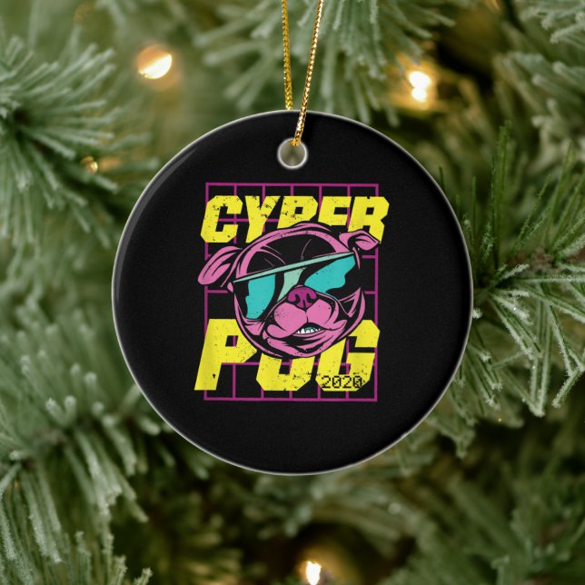 Cyber Pug | Cool Pug Dog Ceramic Tree Decoration (Tree)