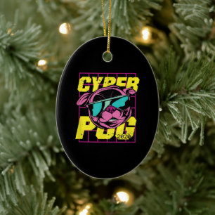 Cyber Pug Cool Pug Dog Ceramic Tree Decoration