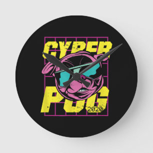 Cyber Pug   Cool Pug Dog Round Clock