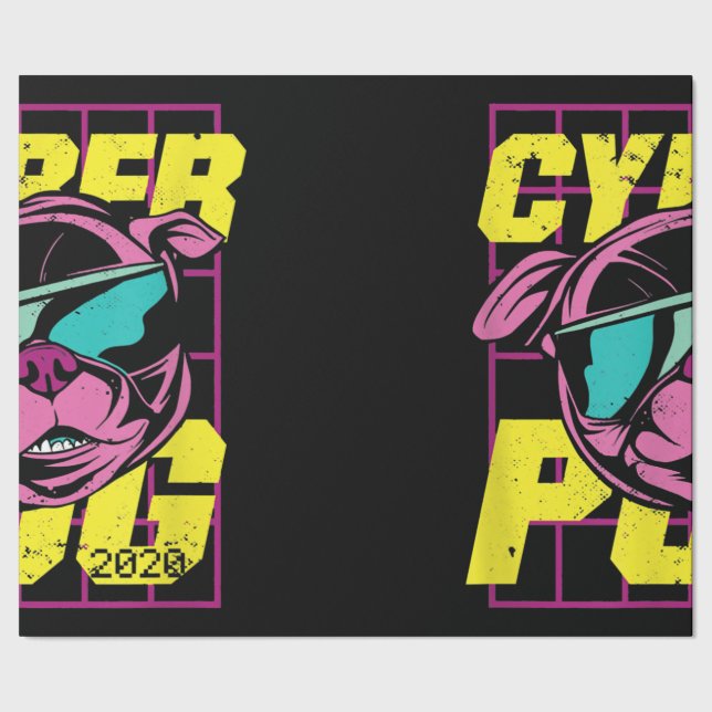 Cyber Pug | Cool Pug Dog Wrapping Paper (Seam)