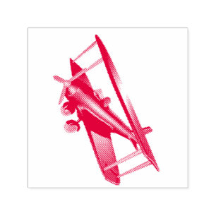 Cyber Red Popcorn Anime Bi-Plane flying amidst  Self-inking Stamp