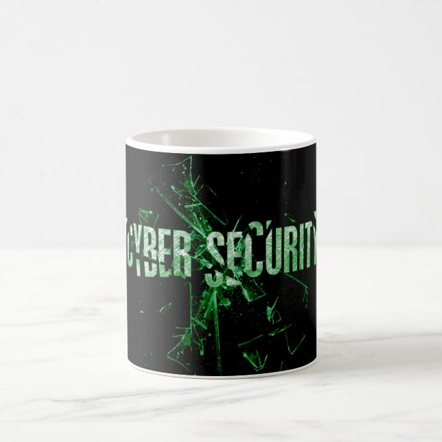 Cyber Security | Green Broken Glass Typography Coffee Mug (Center)