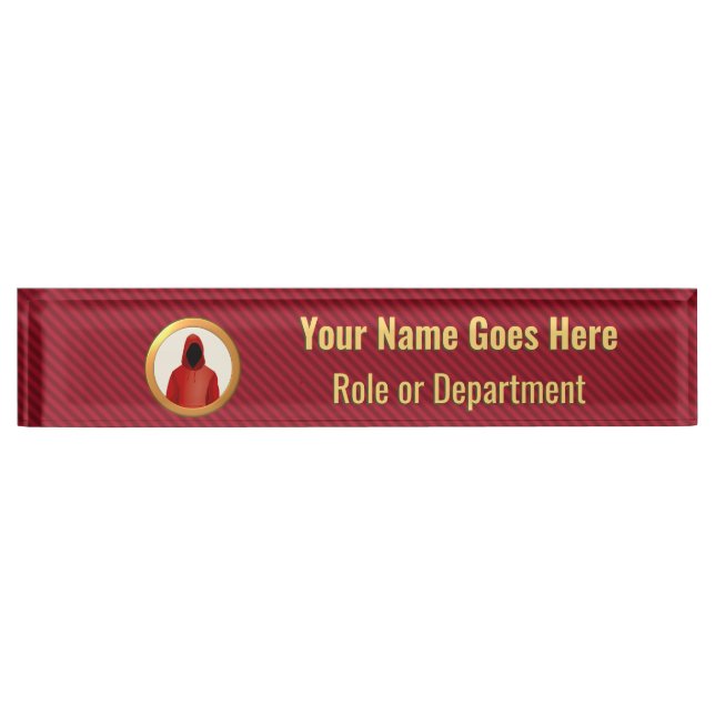 Cyber Security Professional red and gold custom Nameplate (Front)
