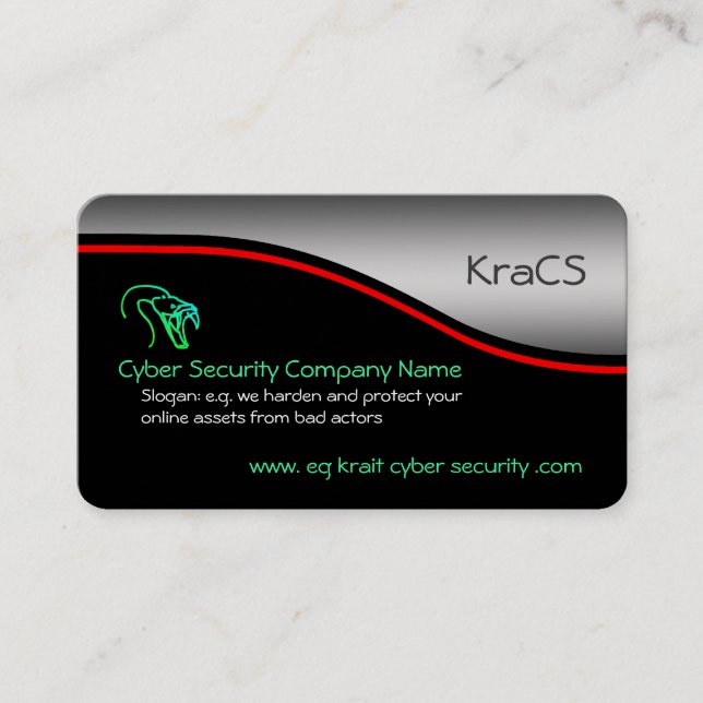 Cyber Security, red swoosh, metallic effect Business Card (Front)