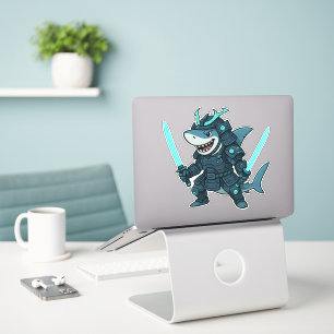 Cyber Shark in Armor with Dual Swords Sticker