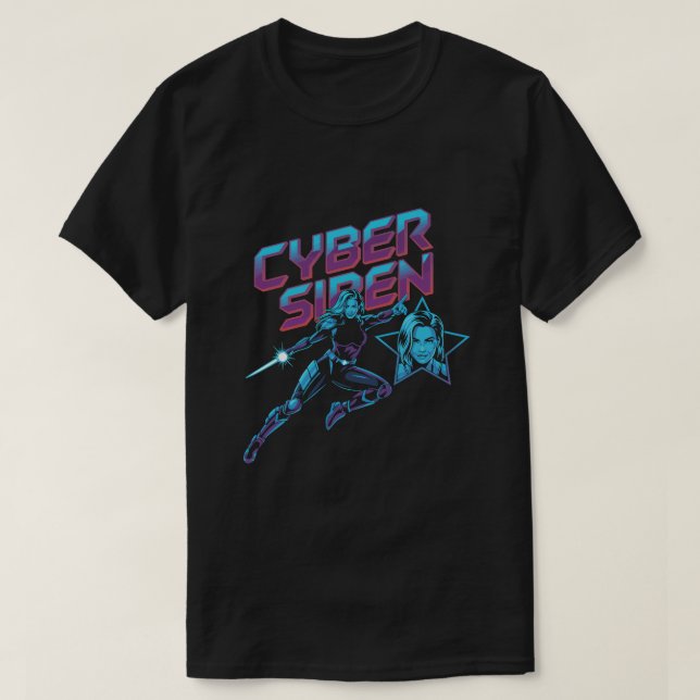 Cyber Siren Neon Warrior – Futuristic Female Super T-Shirt (Design Front)